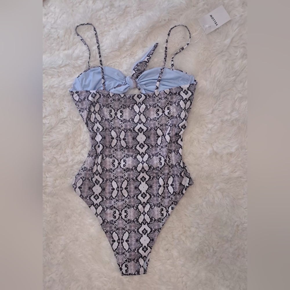Elegant Snake Print One Piece Swimsuit with Light Blue Detail - Picture 2 of 2